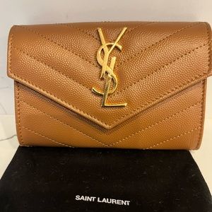 Authentic Cassandra YSL Matelasse Small Envelope Wallet-Grain DePoudre Embossed